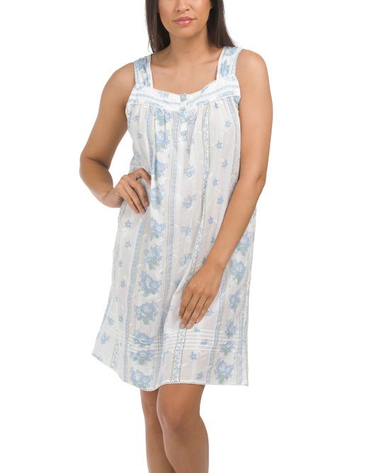 Dobby Striped Embroidered Nightgown | TJ Maxx