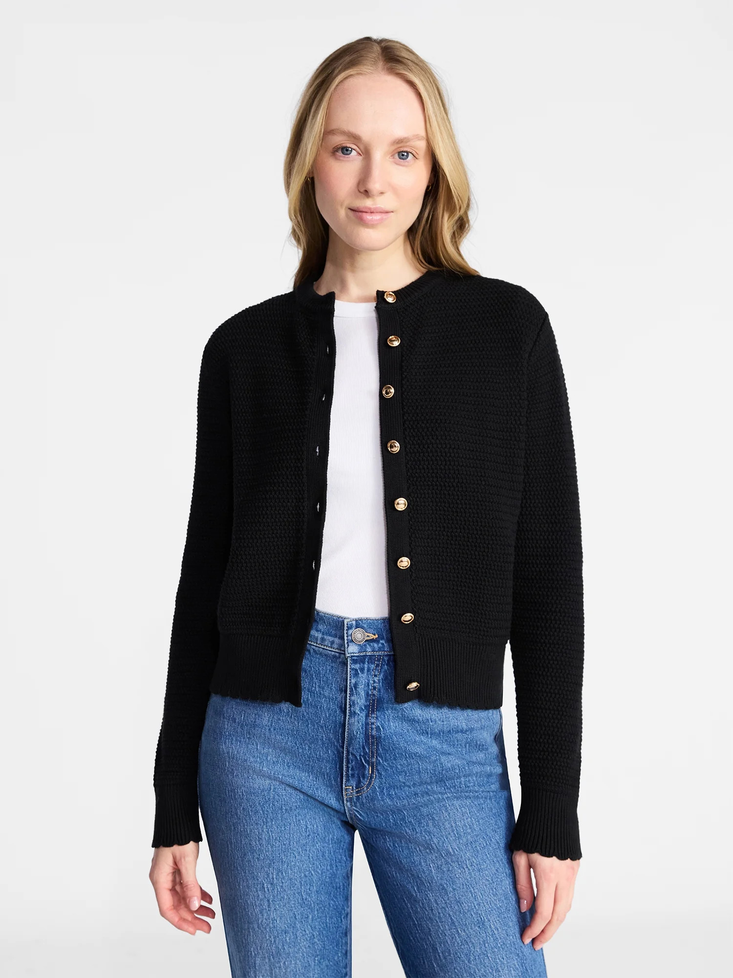 Time and Tru Women's Button Front Textured Cardigan, Sizes XS-XXXL | Walmart (US)