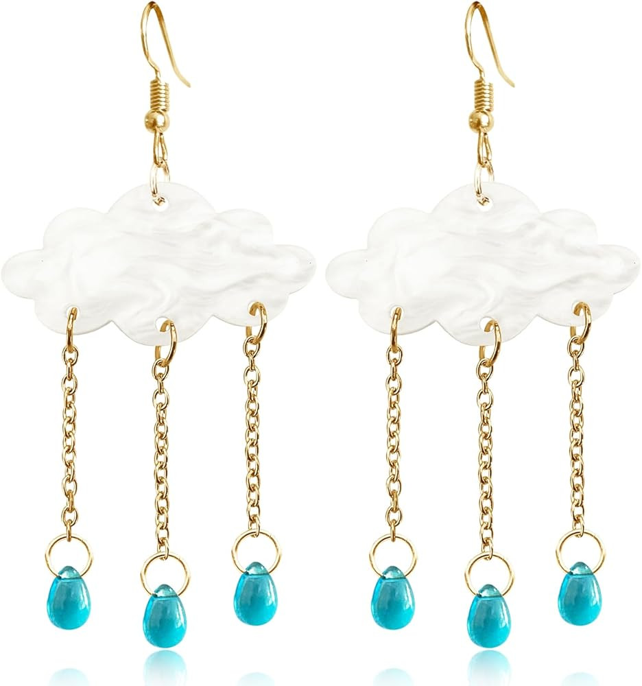 Unique Lightweight Cute Creative Clouds Water Droplets Dangle Drop Earrings Acrylic Weather Raind... | Amazon (US)