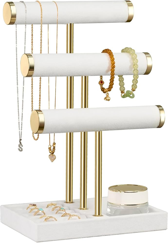 3 Tier Bracelet Holder Display - Detachable T Bar White Velvet Bracelet Holder, Jewelry Holder Or... | Amazon (US)
