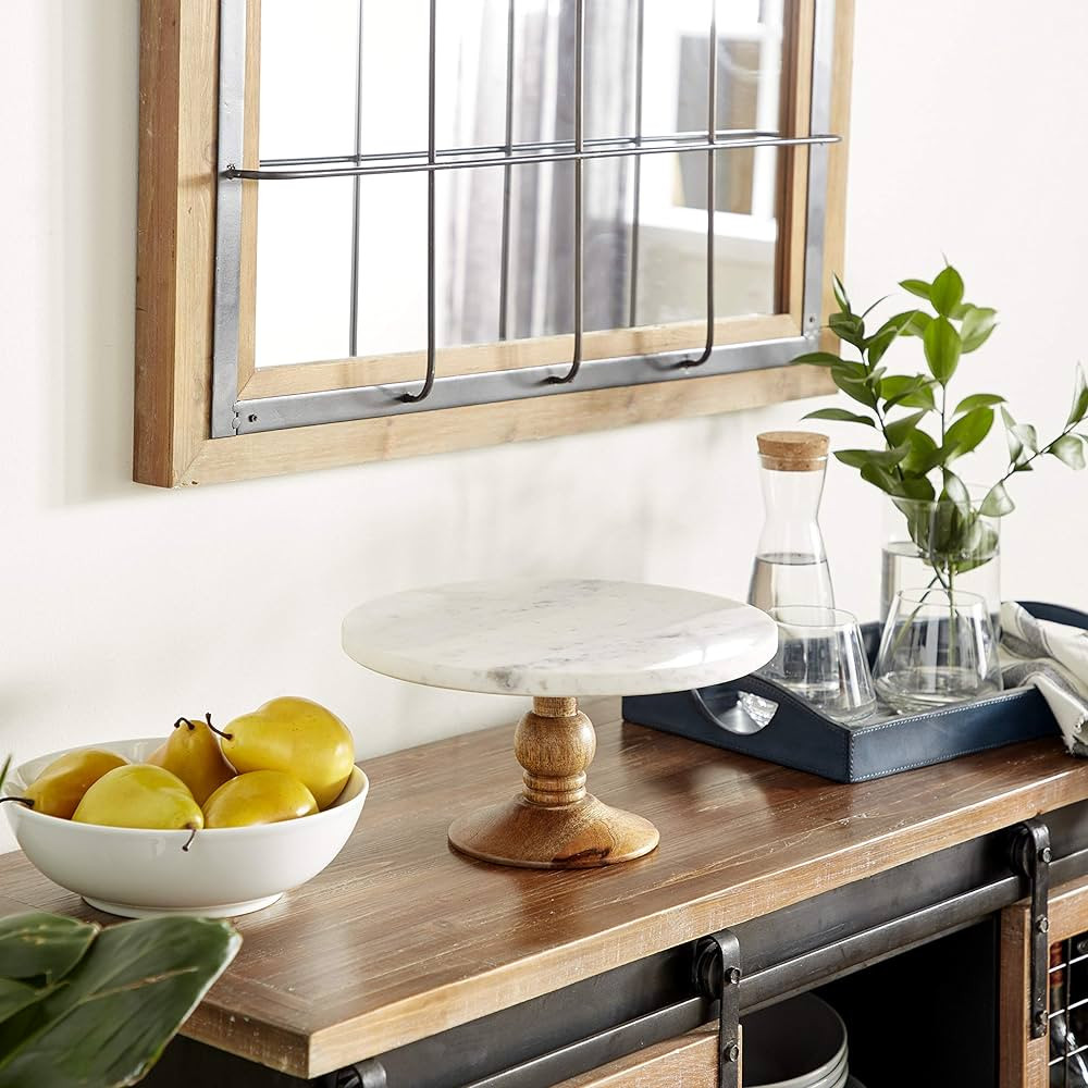 Deco 79 Mango Wood Cake Stand with Wood Base, 12" x 12" x 6", White | Amazon (US)