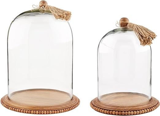 Mud Pie Beaded and Glass Tassel Cloche Set, Small 11 1/2" x 9" Large 15 1/2" x 12" Dia, Clear | Amazon (US)