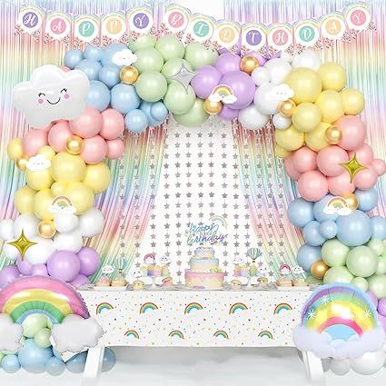 Rainbow Party Decorations, Pastel Colorful Rainbow Birthday Decorations, Balloon Garland, Fringe ... | Amazon (US)