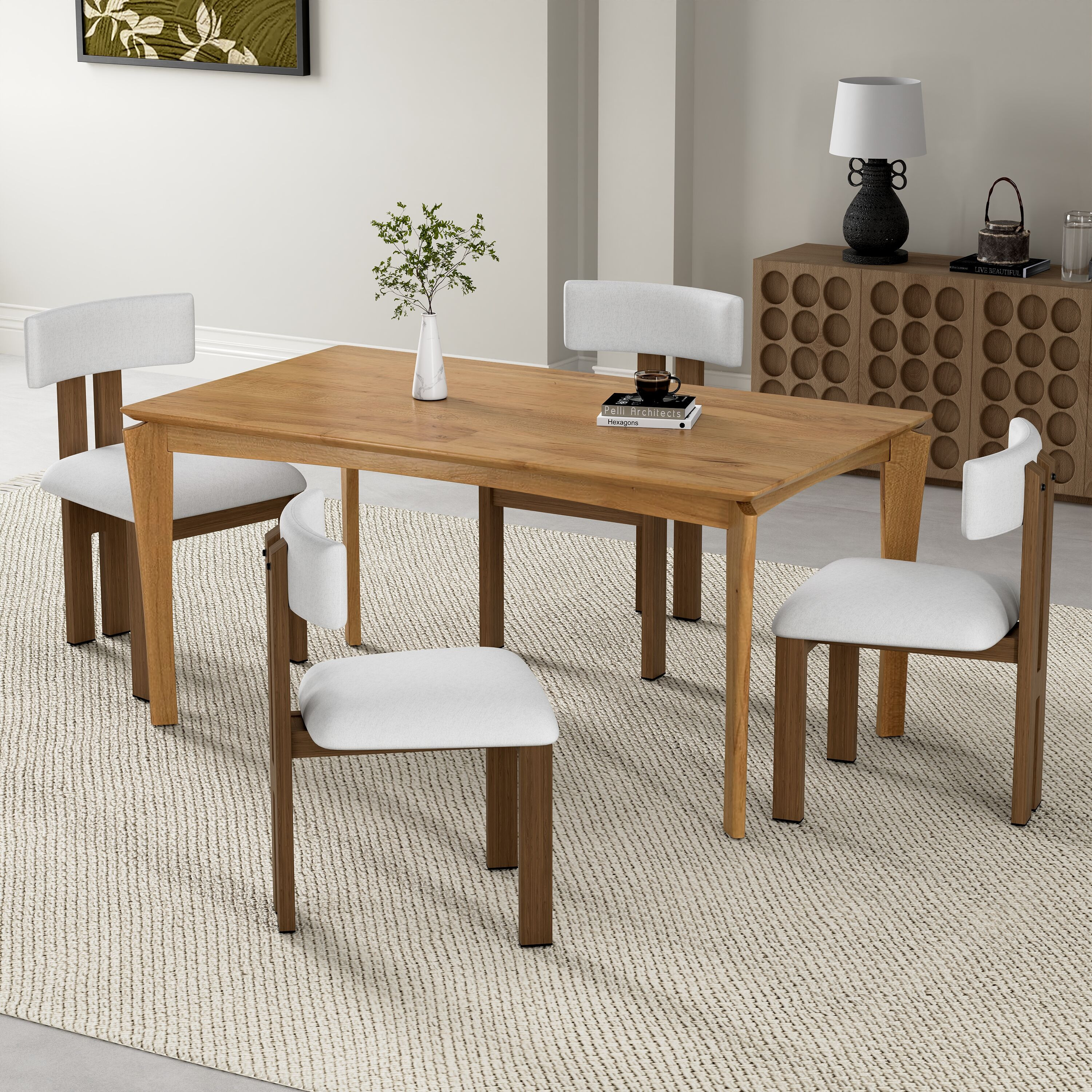 Christopher Knight Home 5 Piece Dining Set Upholstered Armless Metal Legs Dining Chairs and Wood Dining Table White Dark Brown Natural one_size | Lowe's
