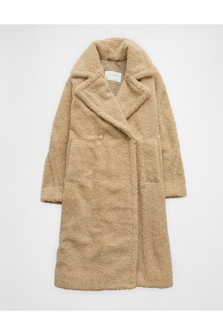 AE Long Teddy Coat Women's Khaki M | American Eagle Outfitters (US & CA)