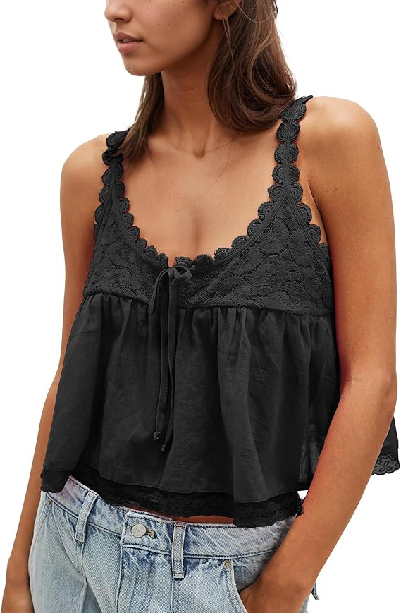 Gacaky Womens Summer Boho Lace Tank Top Casual Beach Vacation Y2k Tops Fashion Crop Tops Clothes ... | Amazon (US)
