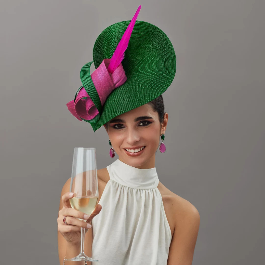 Kentucky Derby Emerald Green and Fuchsia Hat, Woman Royal Ascot Fascinator Green, Melbourne Cup H... | Etsy (US)
