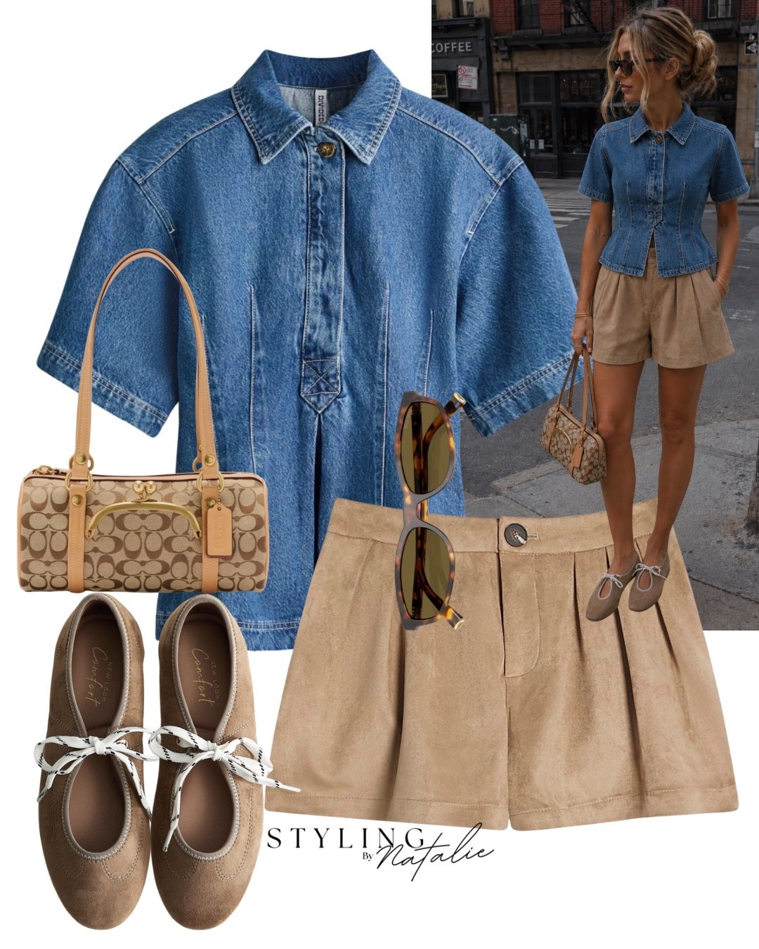 Waisted denim shirt, suede flippy shorts, coach bag, lace up suede ballet pumps, Miu Miu sunglasses.
Transitional style, Mary Jane’s, tailored shorts, denim top, cool girl, autumn, fall, late summer look.

#LTKFashionMonth #LTKuk #LTKeurope