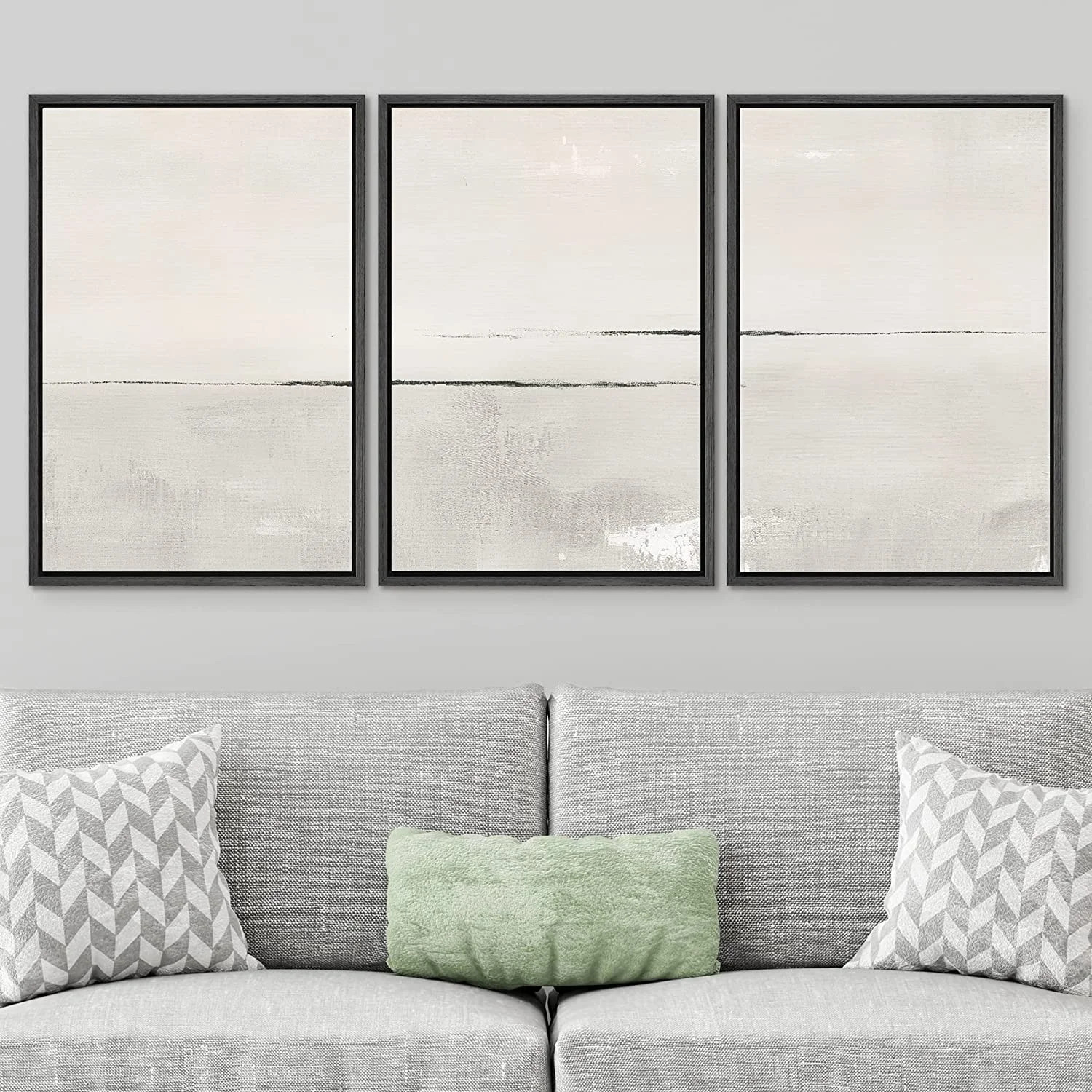 Modern Large Duotone Pastel Minimalist Landscape Subtle Wall Art Framed Canvas 3 Pieces Print | Wayfair North America