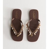 Women's Dark Brown Fishing Charm Flip Flops Vegan New Look | New Look (UK)