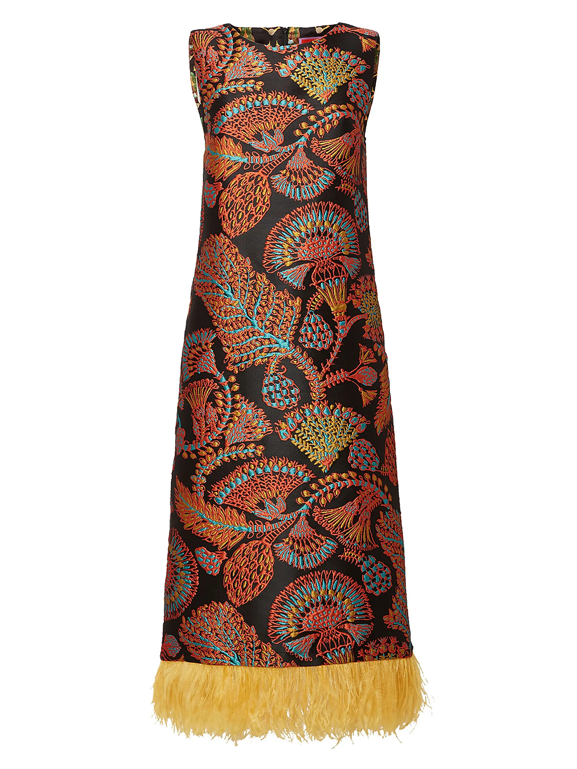 La DoubleJ Column Dress with Feathers | Saks Fifth Avenue | Saks Fifth Avenue