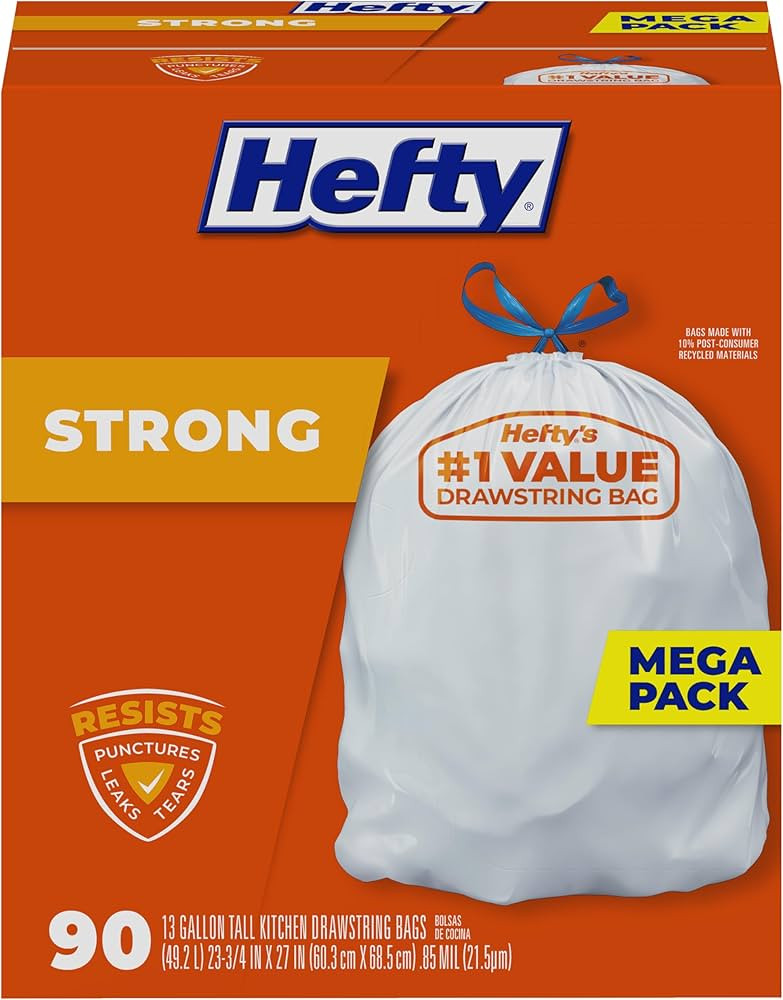 Hefty Strong Tall Kitchen Trash Bags, Unscented, 13 Gallon, 90 Count | Amazon (US)