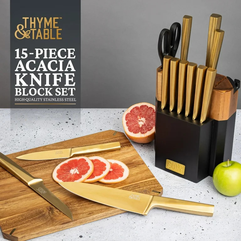 Thyme & Table 15-Piece Knife Block Set with Knife Sharpener | Walmart (US)