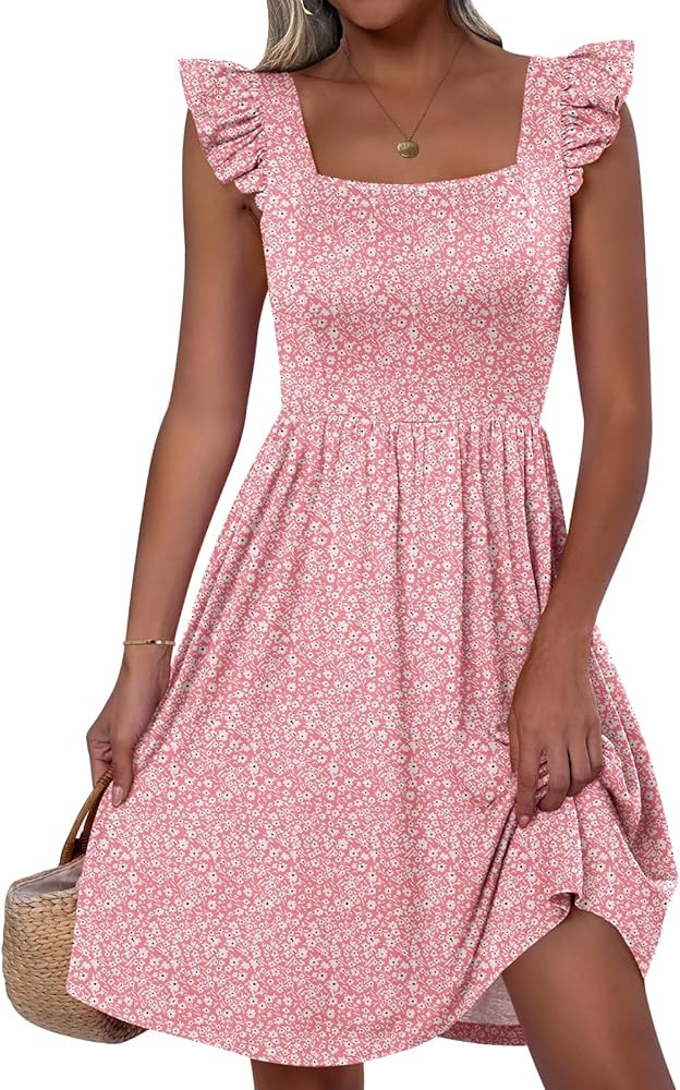 ANRABESS Womens Summer Short Dress 2026 Square Neck Sleeveless A Line Ruffled Wedding Casual Cute... | Amazon (US)