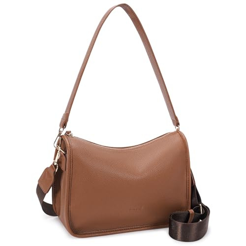 HKCLUF Crossbody Bags for Women Trendy Medium Vegan Leather Crossbody Purse Clutch Shoulder Bag with 2PCS Adjustable Strap（arkbrown） | Amazon (US)
