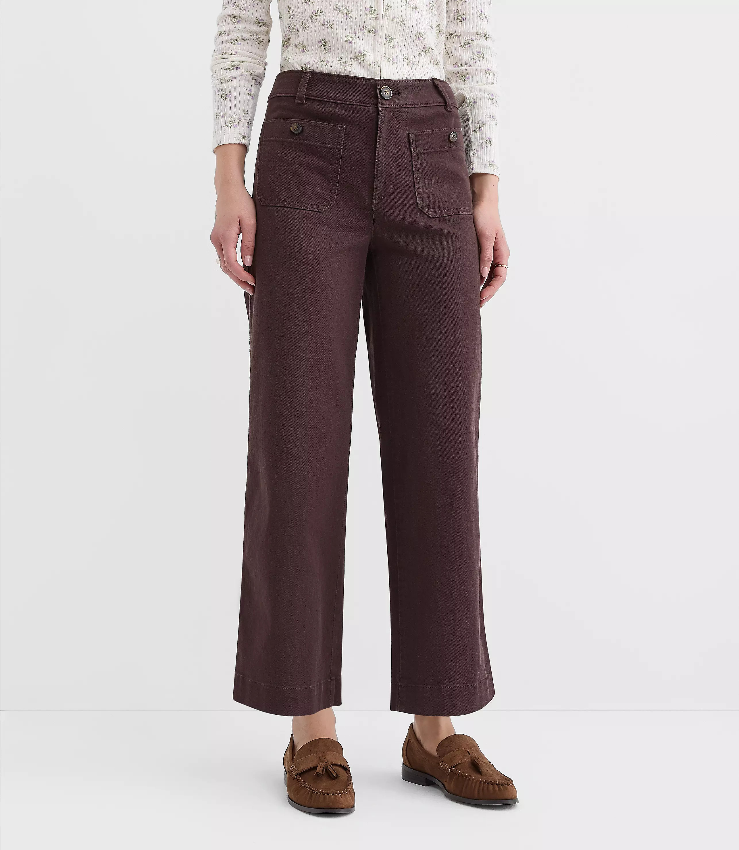 Curvy Palmer Wide Leg Crop Pants in Twill | LOFT