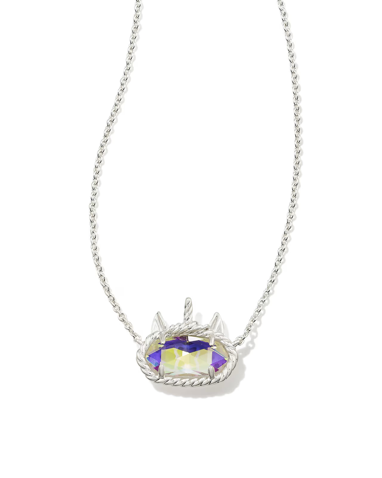 Elisa Unicorn Bright Silver Short Pendant Necklace in Dichroic Glass | Kendra Scott