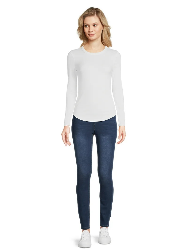 No Boundaries Women's Juniors Ribbed Crewneck Tee with Long Sleeves, Sizes XS-XXXL | Walmart (US)