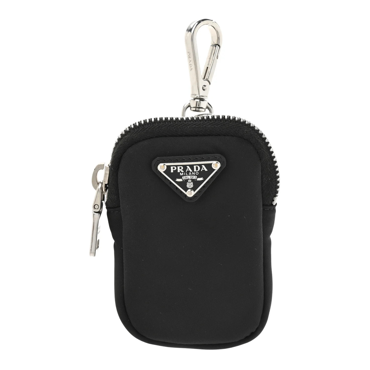 Re-Nylon Pocket Triangle Padded Mini Key Chain Pouch Black | FASHIONPHILE (US)
