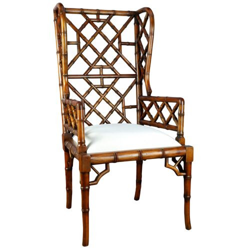 Chinoiserie Wingback Chair, Distressed Walnut | One Kings Lane