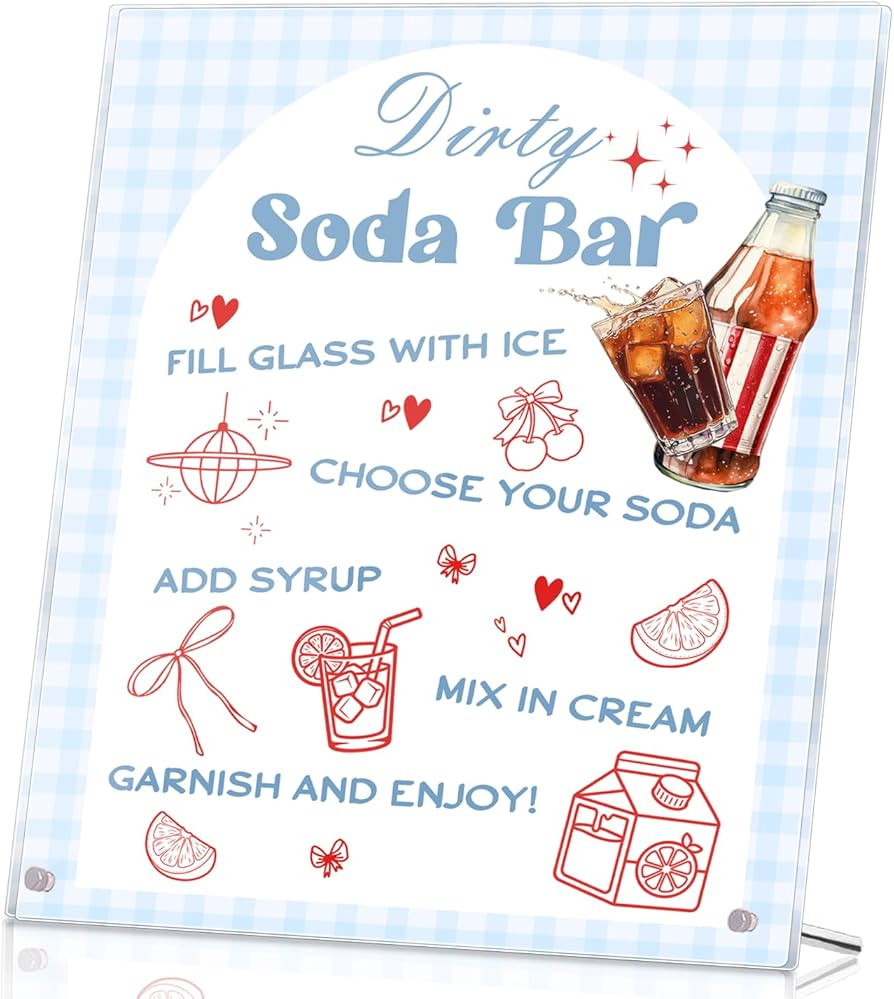 Blue Acrylic Dirty Soda Bar Sign - "She's Ready to Pop" Tabletop Menu Board with Recipe and Sign,... | Amazon (US)