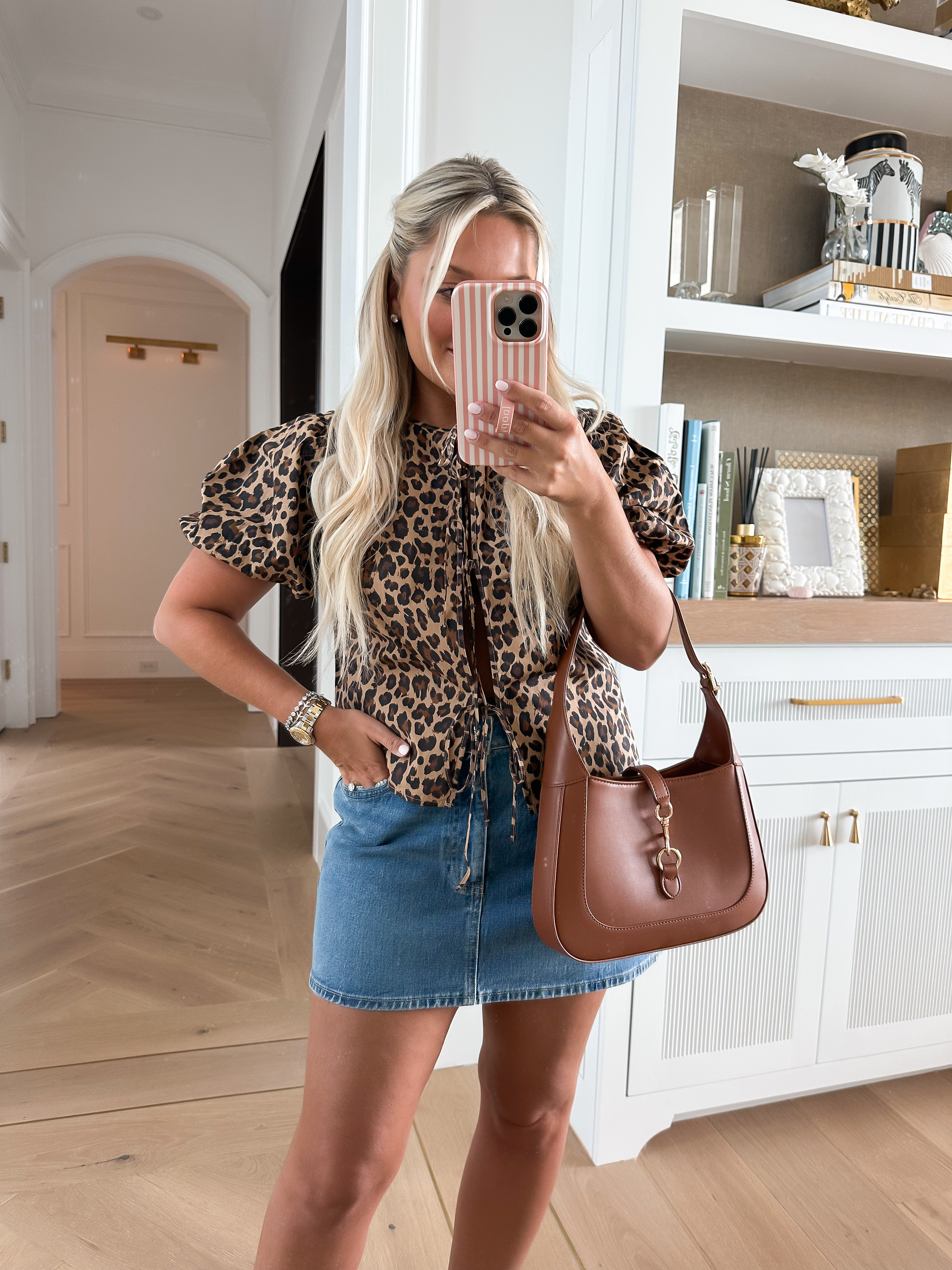 Leopard fall transition outfit. Loopycase code: WHITNEYNRIFE. 

Skirt runs TTS! Wearing size 27 / size small in top! 

#LTKPetite #LTKStyleTip #LTKFindsUnder100