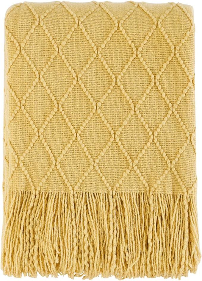 BOURINA Mustard Throw Blanket 50x60 Inches Throw Textured Solid Soft Sofa Couch Decorative Knit B... | Amazon (US)
