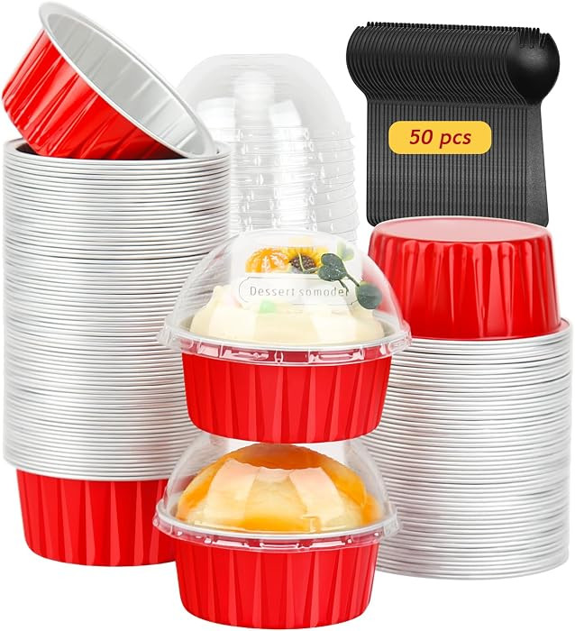 Free-Air 5oz Cupcake Tins with Dome Lids, Dot Cake Cups Mini Cake Pans     50 Pack, Foil Disposab... | Amazon (US)