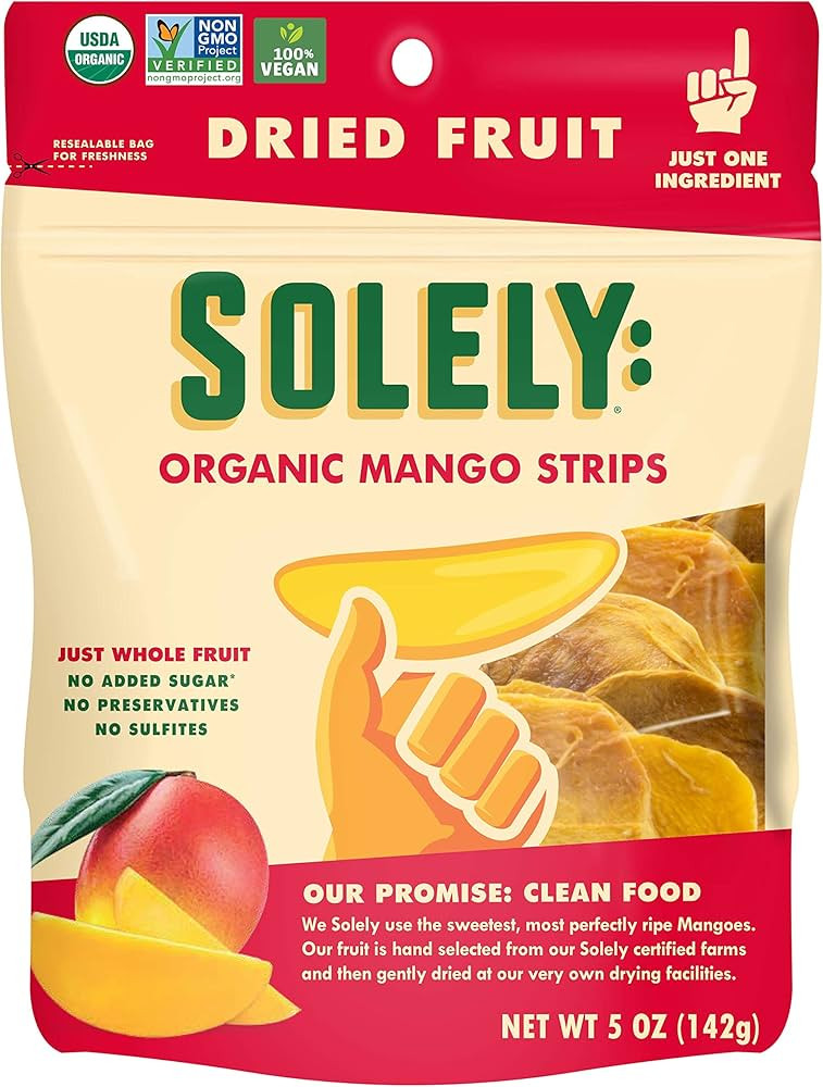 SOLELY Organic Dried Mango Stripes, Medium 6 Pack – Real Fresh Fruit, Portable On-the-Go Snack,... | Amazon (US)