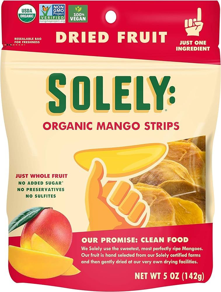 SOLELY Organic Dried Mango Stripes, Medium 6 Pack – Real Fresh Fruit, Portable On-the-Go Snack,... | Amazon (US)