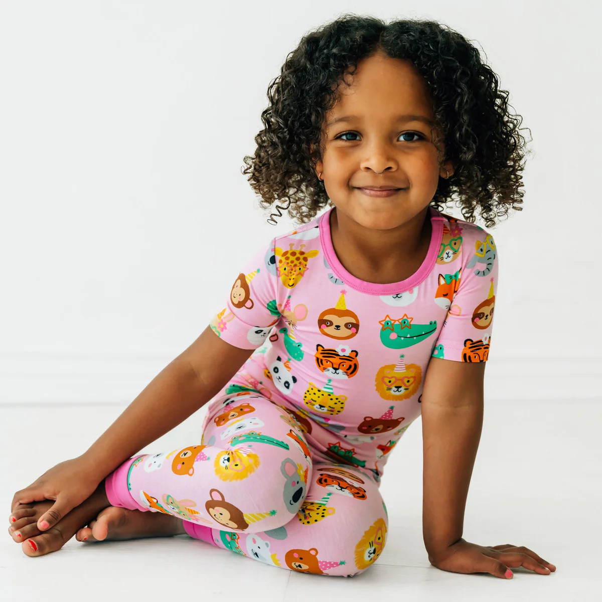 Pink Party Pals Two-Piece Short Sleeve Pajama Set | Little Sleepies