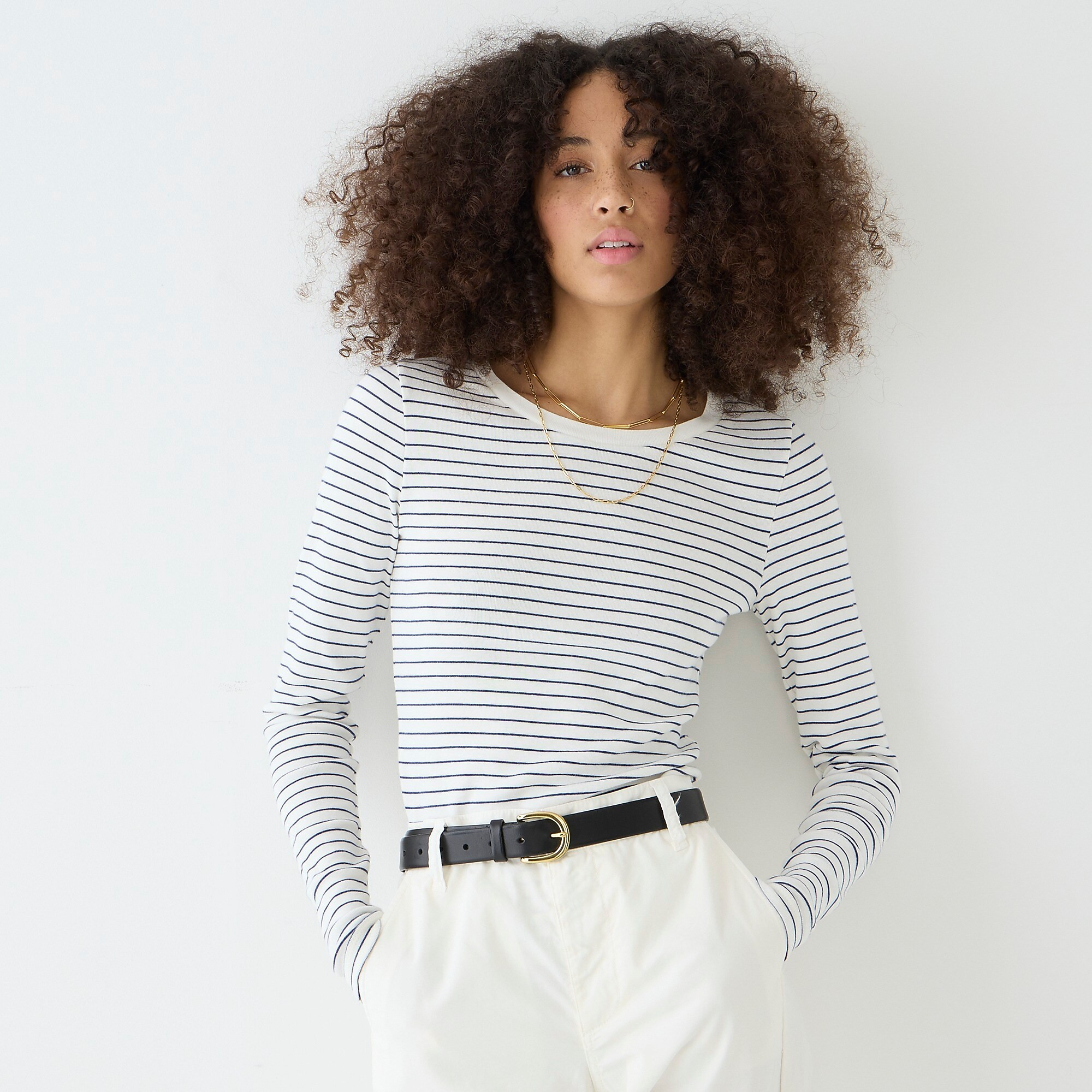 Perfect-fit long-sleeve crewneck T-shirt in stripe | J. Crew US