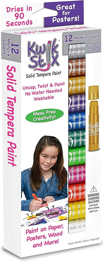 The Pencil Grip Kwik Stix METALIX Solid Tempera Paint, Super Quick Drying, 12 Pack (TPG-614) | Amazon (US)