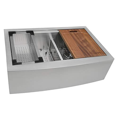 Ruvati 36-inch Apron-front Workstation Low-Divide Double Bowl 50/50 Farmhouse Kitchen Sink 16 Gauge Stainless Steel - RVH9301 | Amazon (US)
