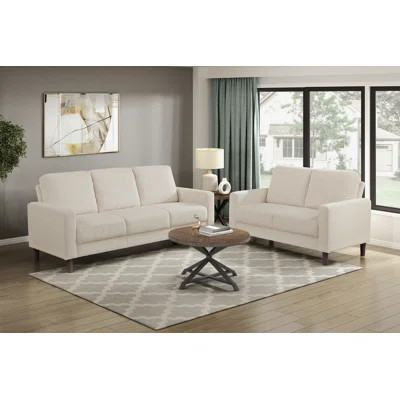 Modern Contemporary Sofa Set 2Pcs Comfortable Sofa Loveseat Beige Corduroy Upholstered Cushion Solid Wood Living Room Furniture | Wayfair North America