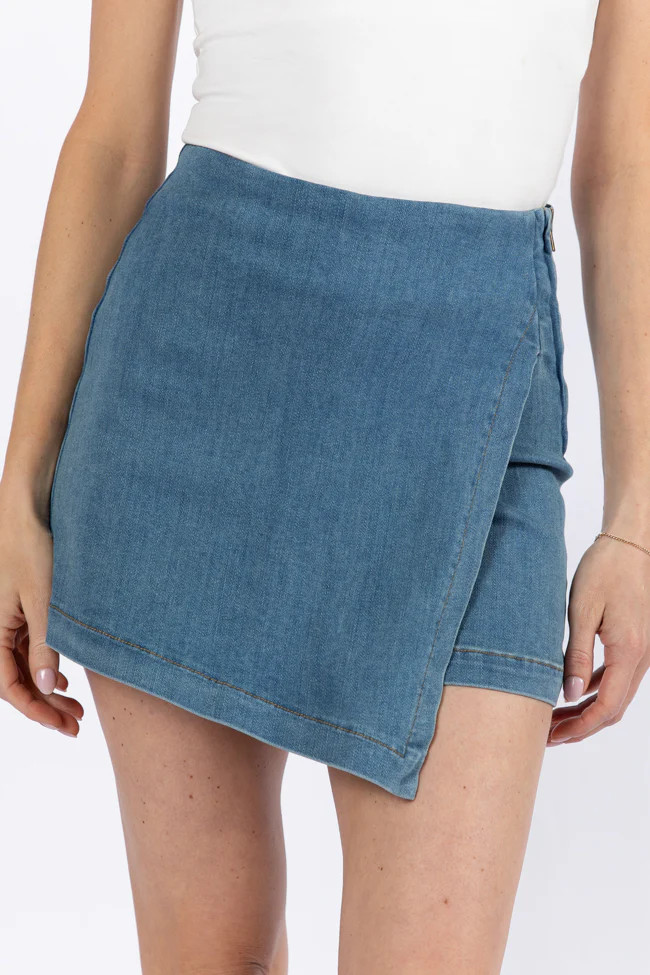 My Favorite Medium Wash Denim Skort | Pink Lily