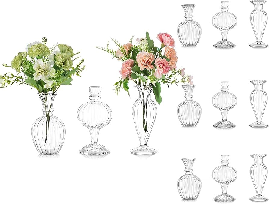 Glasseam Glass Bud Vases for Centerpieces Bulk: 12pcs Ribbed Small Clear Vase Modern Mini Vase fo... | Amazon (US)