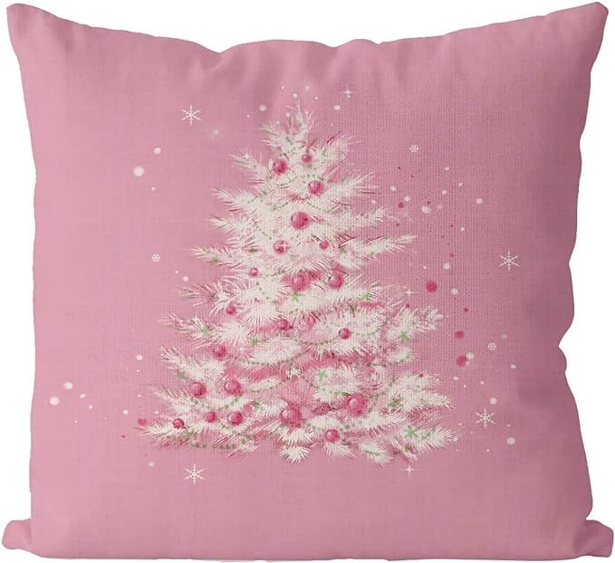 GAGEC Christmas Pillow Covers 18 x 18 Inch Pink Merry Christmas Tree Throw Pillows Winter Pillowc... | Amazon (US)