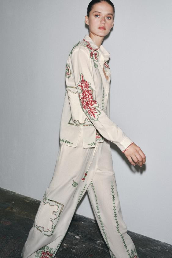 ZW COLLECTION EMBROIDERED PANTS | Zara US