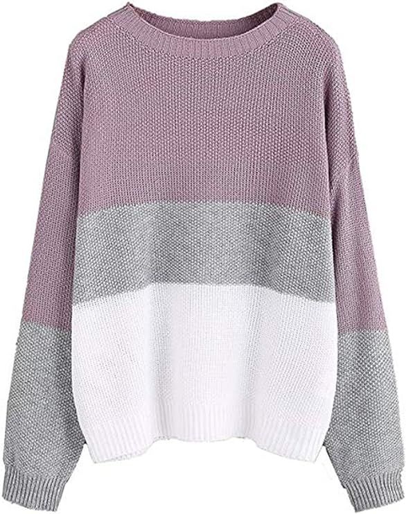 Milumia Women's Casual Drop Shoulder Color Block Striped Knitted Textured Jumper Sweater | Amazon (US)