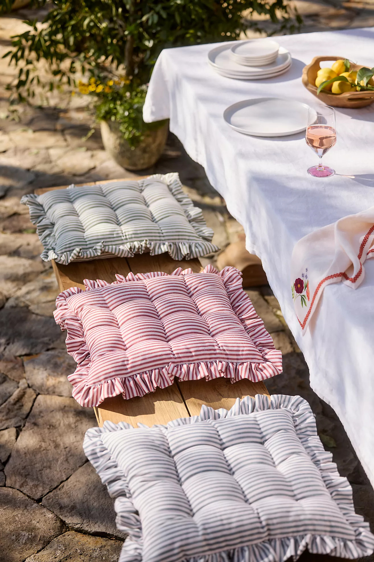 Ruffled Stripe Seat Cushion | Anthropologie (US)