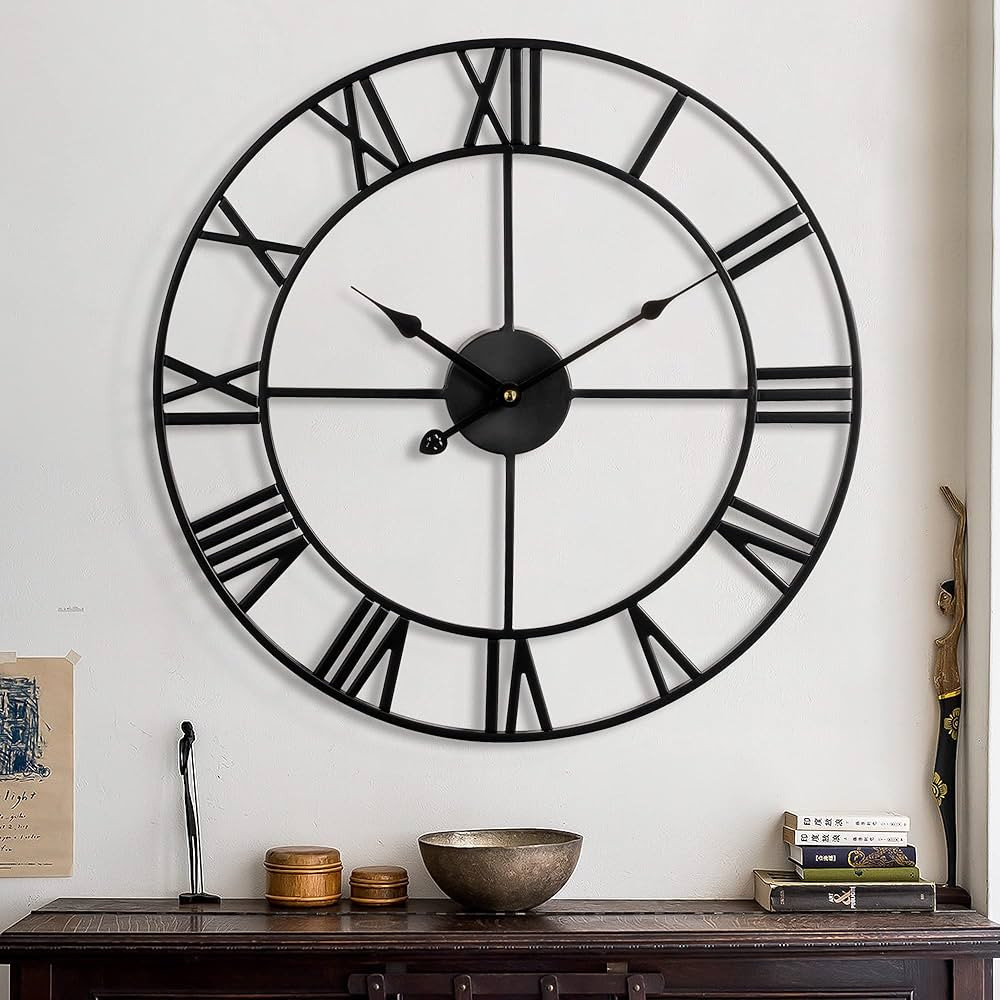 Amazon.com: 1st owned Large Wall Clock, Metal Retro Roman Numeral Clock, Modern Round Silent Wall... | Amazon (US)