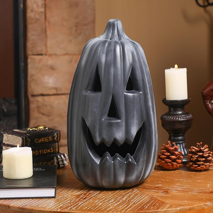 13.4 Inch Black Pumpkin Decoration Large Plastic Jack O' Lantern Reusable Carved Pumpkin Lantern ... | Amazon (US)