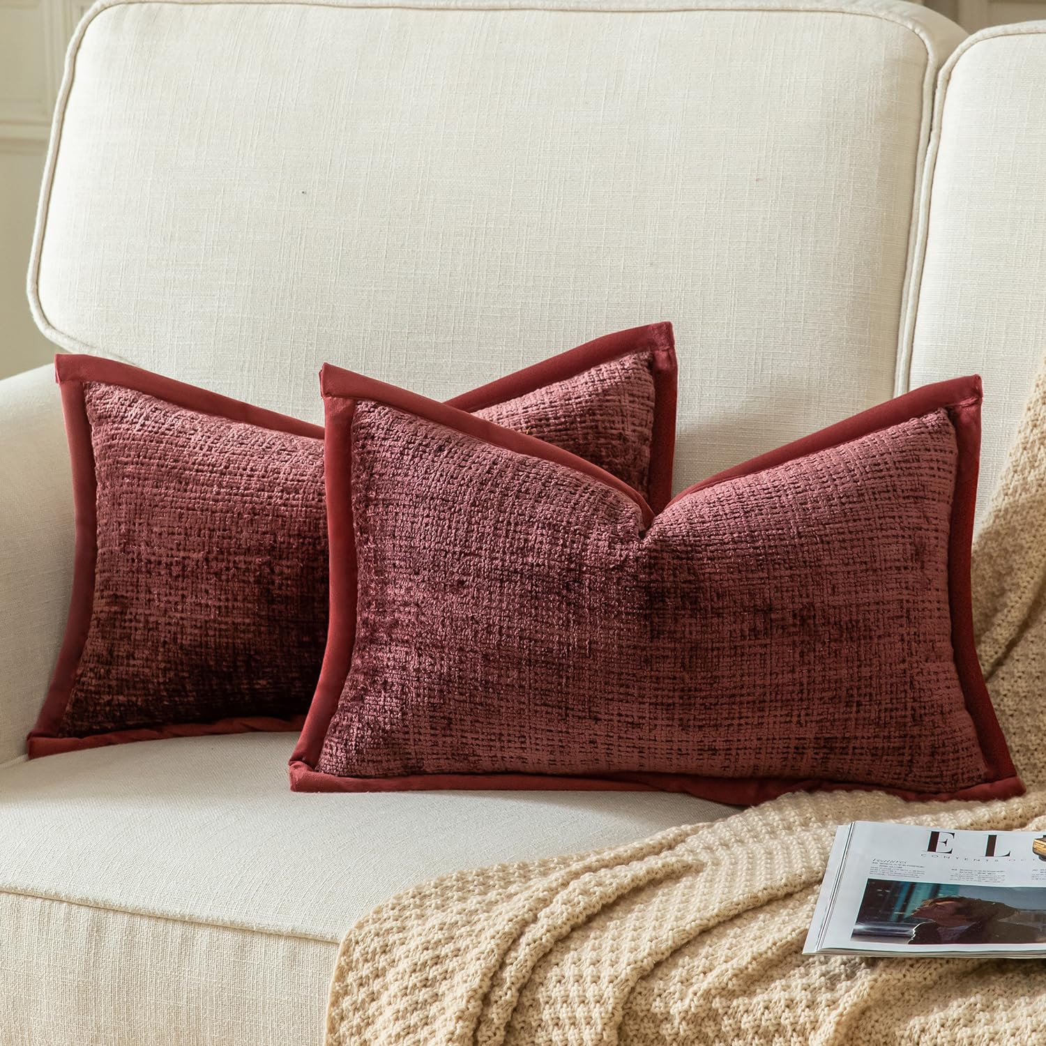 Yaertun Pack of 2 Chenille Textured Decorative Throw Pillow Covers Accent Solid Cushion Cover Sof... | Amazon (US)