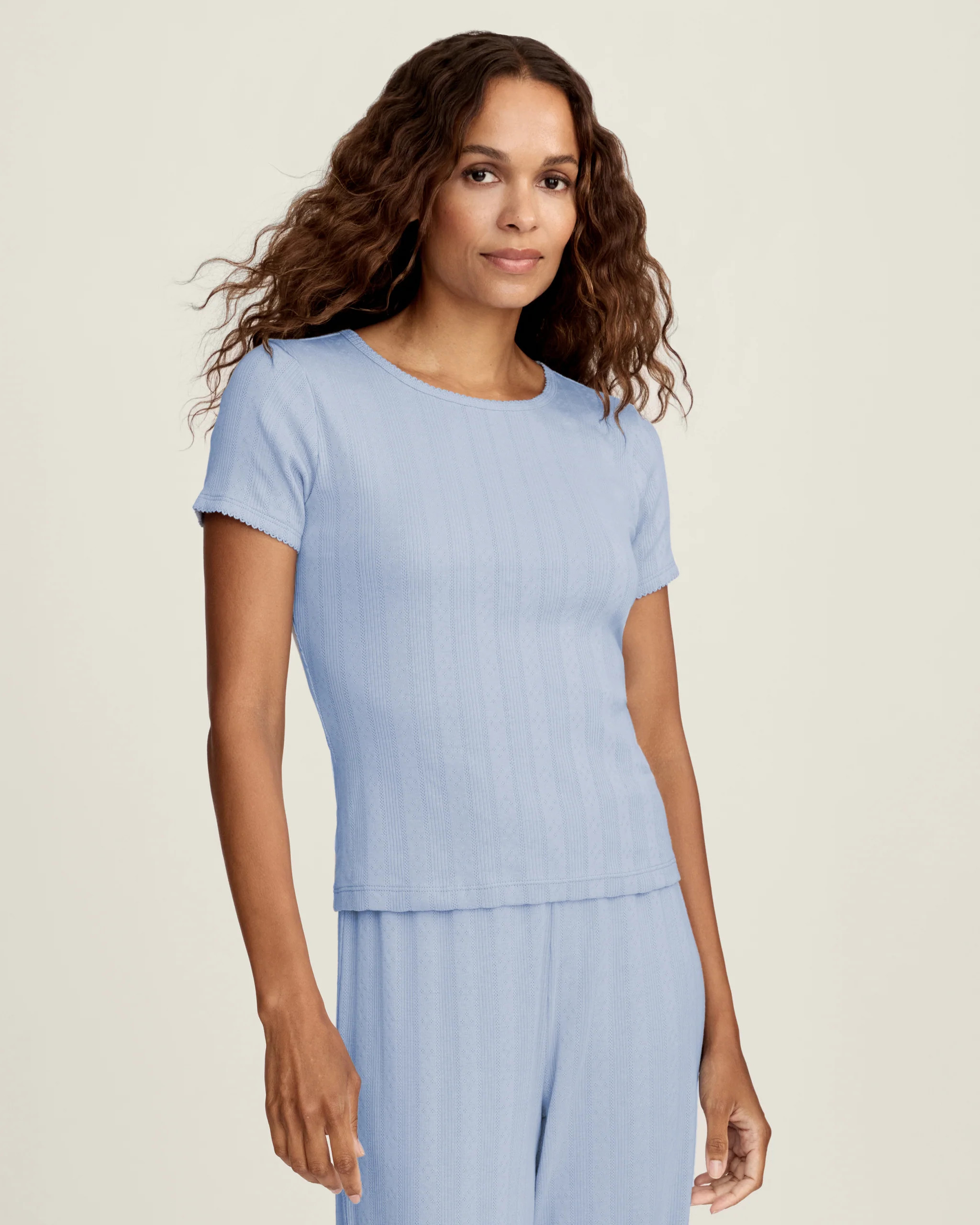 Women's Pointelle T-Shirt in Periwinkle | Petite Plume