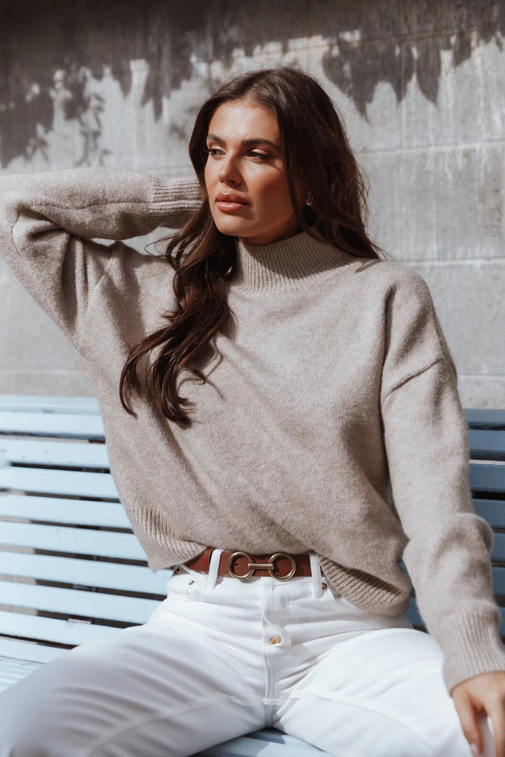 Brianna Mockneck Knit Sweater - Beige | Petal & Pup (US)