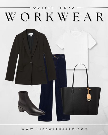 Business casual workwear 

- blazer
- white tee 
- Madewell flare jeans 
- purse 
- booties 

#LTKstyletip #LTKworkwear