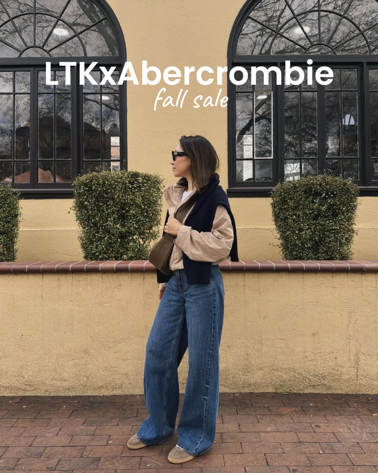 Copy & paste the code to shop the exclusive ltk sale at Abercrombie 

Wearing the wide leg jeans in size 25 reg (I’m 5’4”) 
Lululemon jacket 
Adidas handball spezial sneakers 
Amazon leather crossbody 

Linked to other pieces on sale