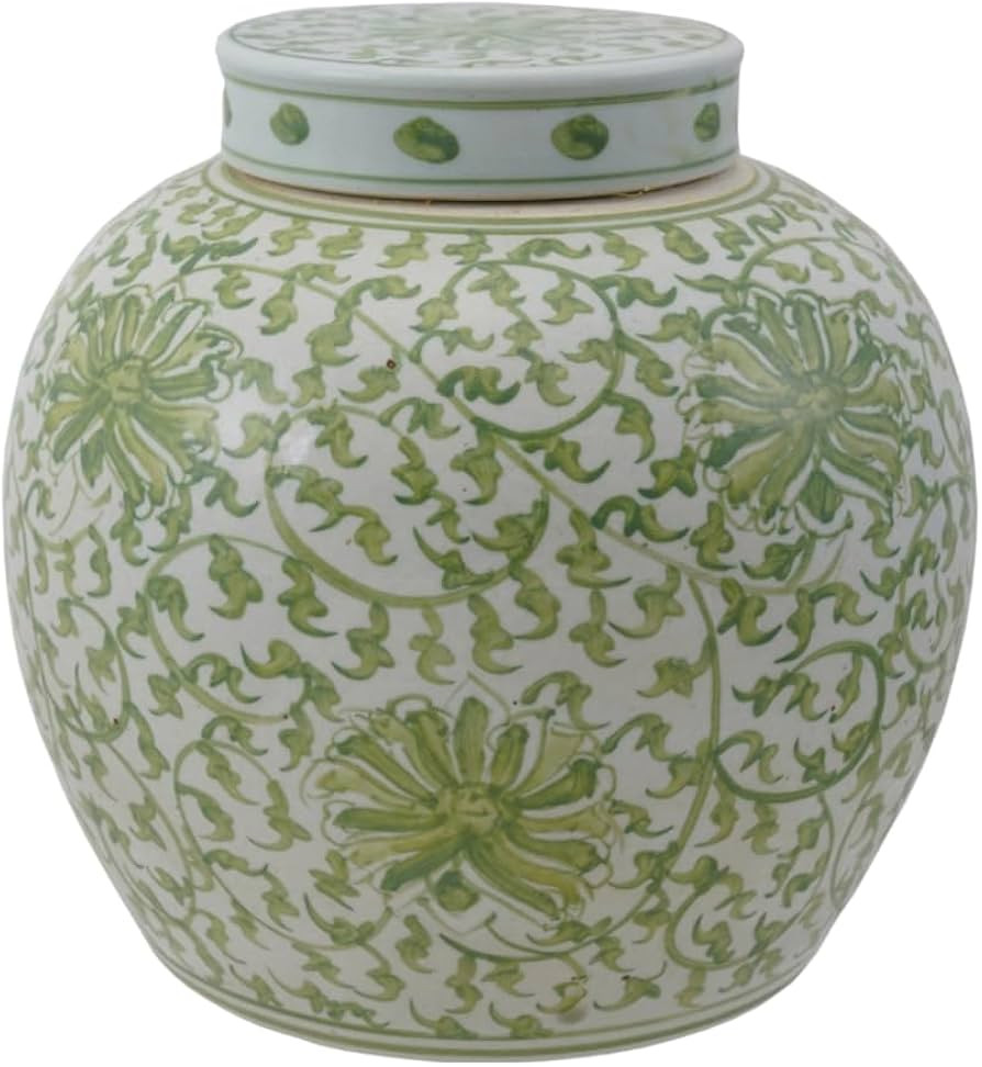 Creative Co-Op Hand-Painted Stoneware Vintage Reproduction Ginger Jar with Floral Pattern, Green ... | Amazon (US)