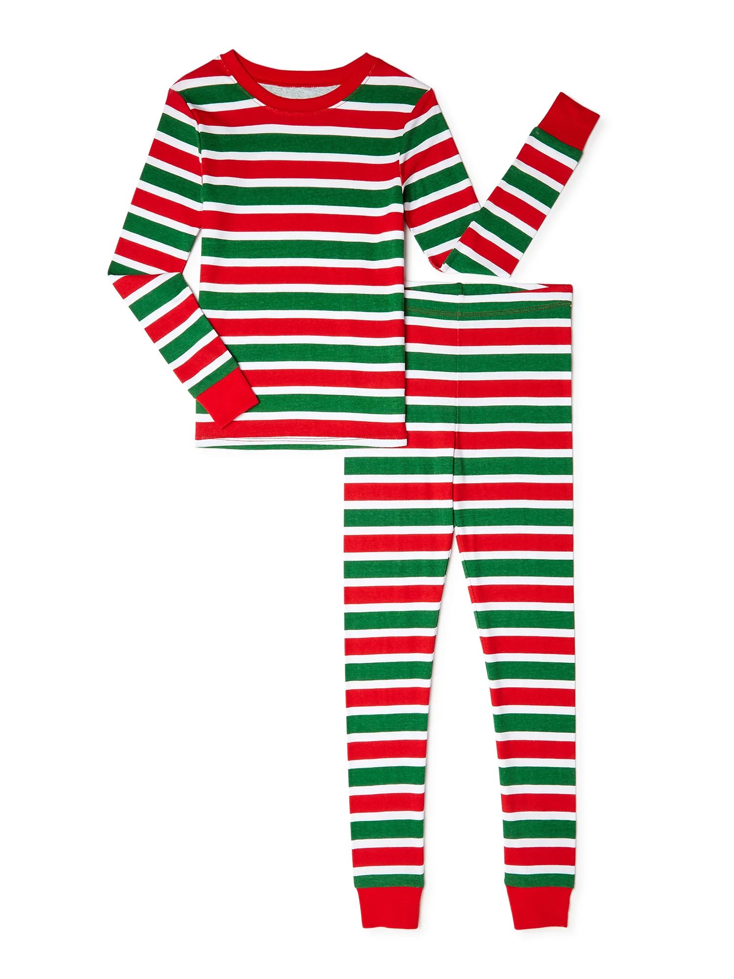 Holiday Time Girls Christmas Cotton Tight Fit Long Sleeve Shirt and Pants Pajama Set, 2-Piece, Si... | Walmart (US)